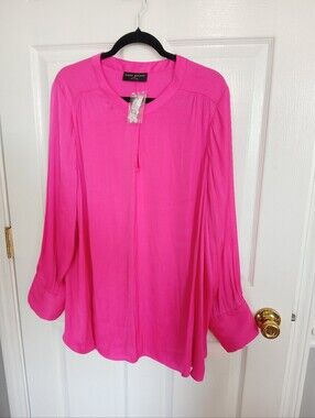 Lane Bryant Fuchsia Keyhole Blouson Top Relaxed Office Business Party Casual NWT